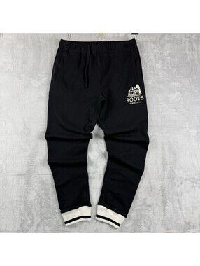 Roots Cabin 50 Years Men’s M Black Fleece Jogger Sweatpants Embroidered Logo RLX
